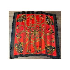 Vintage Black, Red  & Gold Silky Rings Chain Link 38" by 38" Square Scarf